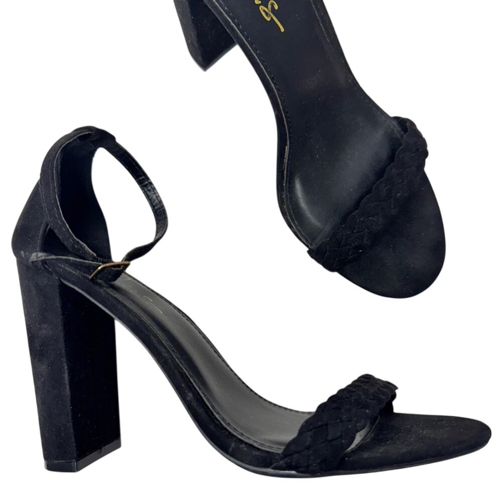Lulus Black Faux Leather Braided Chunky Heels Womens 8 Peep Toe Classic Pumps